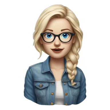 Hyper Realistic pale beautiful tattooed woman with glasses and blue eyes wearing denim jacket sticker