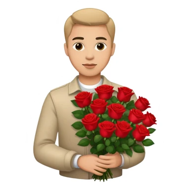 man holding a bouquet of red roses sticker