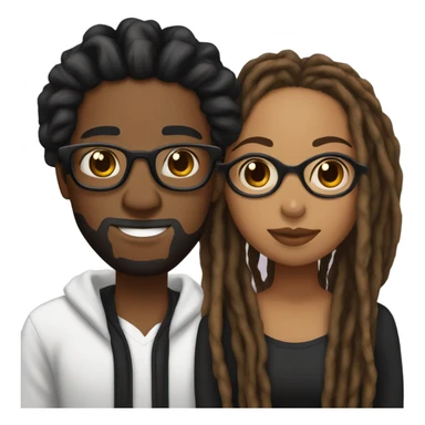 black couple with locs, male lightskin with long black locs, female brown skin with glasses and BLACK locs tied up kissing full body sticker