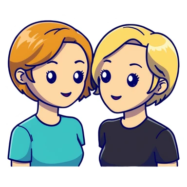 Two women flirting, one with short brown hair and the other with long blonde hair sticker