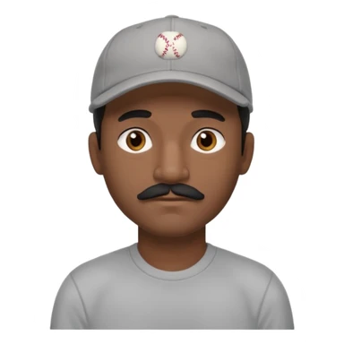 A dark-skinned man with a baseball cap, brown eyes, and a thin black mustache. sticker