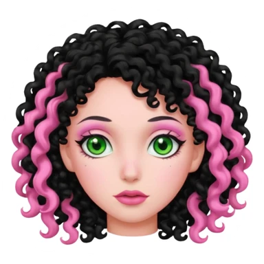 pink green black female curly hair eyeballs sticker