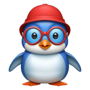 Bluee pengeon with googles and red hat sticker