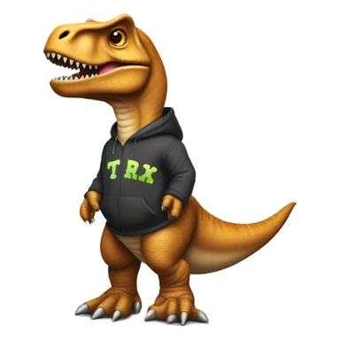 T-rex wearing a hoddie with the letters TAREK on it  sticker
