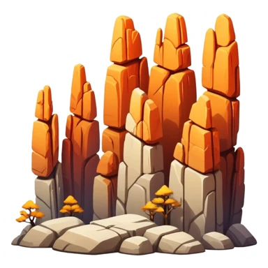 Stone Forest Yunnan limestone formations, simplified emoji style with bold outlines and bright colors, cartoon style tall rock formations sticker
