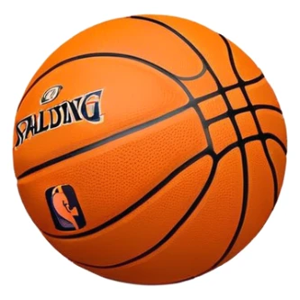 Ultra minimalist orange basketball with tiny NBA and Spalding logos, just simple black lines, no details, iOS emoji style sticker