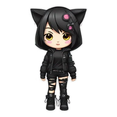 Edgy Kawaii Cute Cool Cartoon Anime Punk Techwear Gothic Catgirl sticker