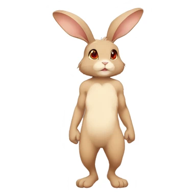Cute, Anthro, Sona, Brown, Normal-type-Ground-type Tan-Rabbit-Fakémon with Dark-Red eyes, beige ears, beige belly, beige paws, beige feet, full body sticker