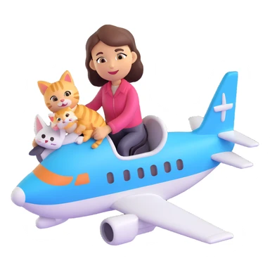 woman flying with airplane holding a cat emoji sticker