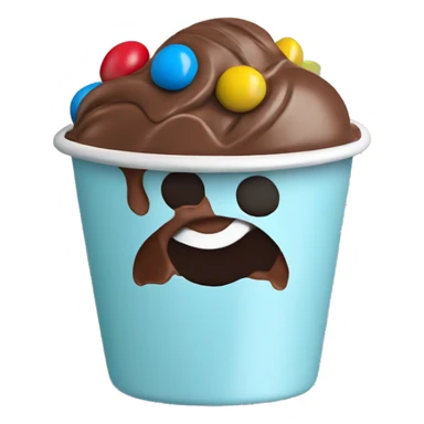 chocolate ice cream in a cup with m&ms on the top sticker