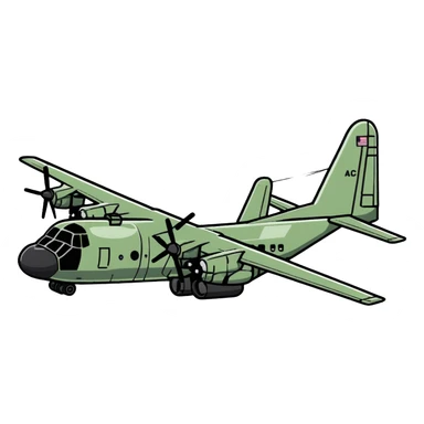 AC-130 gunship military aircraft with visible cannons and weapons sticker