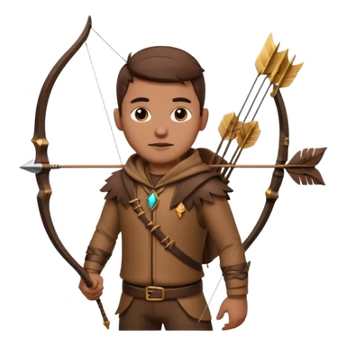 The classic hunter image with a bow and arrow on his back, dressed in brown with some animal made decorations sticker