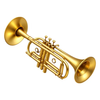 Cinematic Realistic Trumpet, rich golden brass with subtle tarnish marks, soft highlights emphasizing the intricate details, warm reflections of stage lighting bouncing off the metal, glowing with bold and triumphant energy. sticker