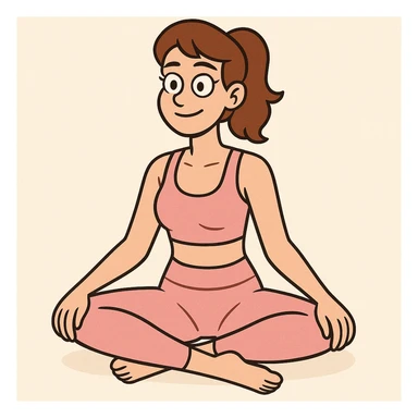woman sitting cross legged in a pink workout set, minimal flat style, soft colors sticker