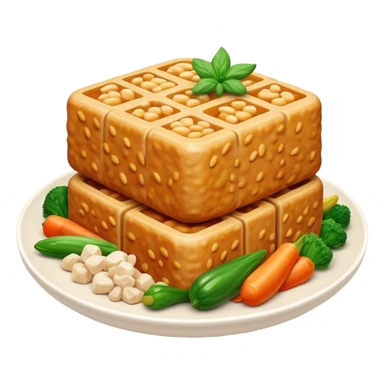 Cinematic Realistic Tempeh Dish Emoji, showcasing fermented soy cake cooked to a crispy finish rendered with lifelike textures and warm, inviting lighting. sticker