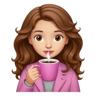 light-skinned girl with wavy brown hair drinking coffee from a pink cup emoji sticker