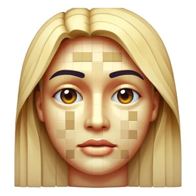 3D render of Pixelated Face, digital glitch art aesthetic, data corruption visual, human face blurred with skin-tone mosaics, pixelated distortion, emoji style, isolated on white background --v 6.0. sticker