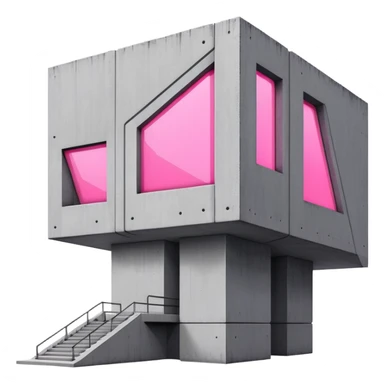Gray concrete structure with single pink light, brutalist architecture sticker