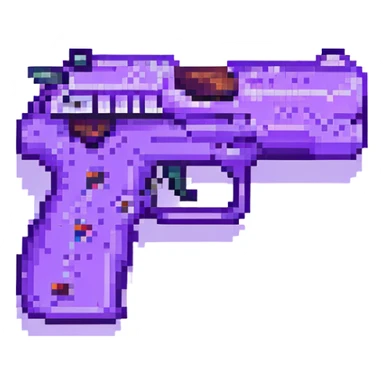 purple heart pistol, pixel art style, simple and retro sticker
