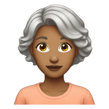 Brown woman short grey hair brown eyes with a salmon color T-shirt sticker