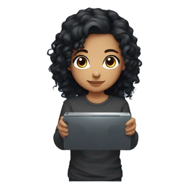 Gamer girl holding console with long sleeve top black hair black brown eyes curly hair looking straight sticker