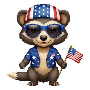 friendly anthropomorphised honey badger in patriotic USA Independence Day outfit with stars and stripes, wearing sunglasses sticker