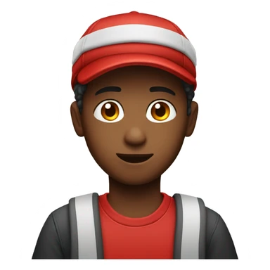 a young man with a red cap sticker