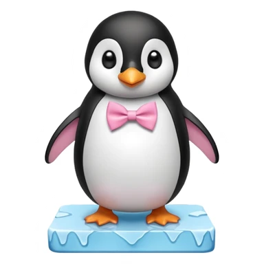 penguin, pink bow tie, standing on small ice melting block sticker