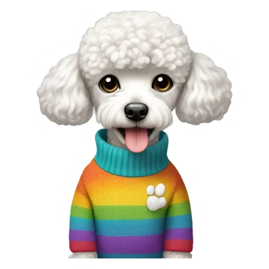 White Mini poodle in a rainbow sweater sticker