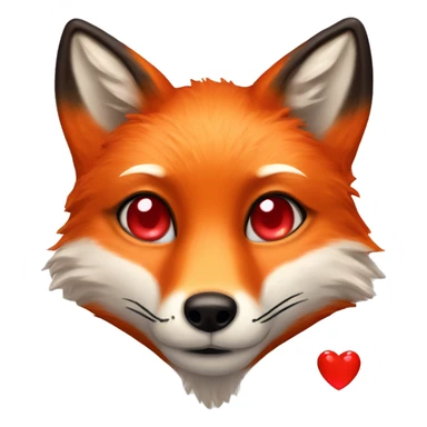 deep lush red fox face with tiny red heart instead of eyes sticker