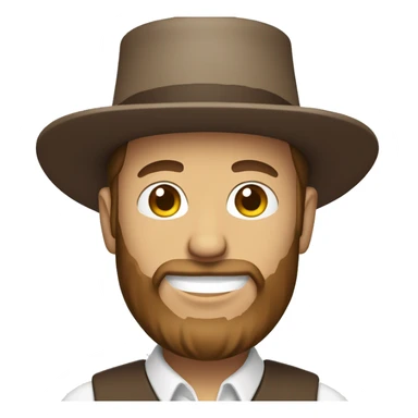 Amish man white with brown straw hat building a building with beard smiling half body sticker