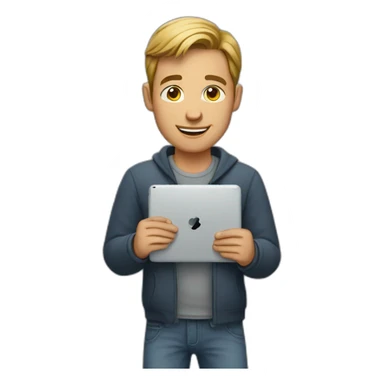 man holding ipad sticker