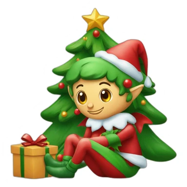 Christmas elf beside the tree sticker