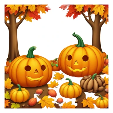 autumn fall scene with colorful leaves, pumpkins, and acorns sticker