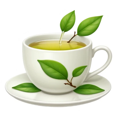 White tea cup with leaf on the plate but not on the tea sticker