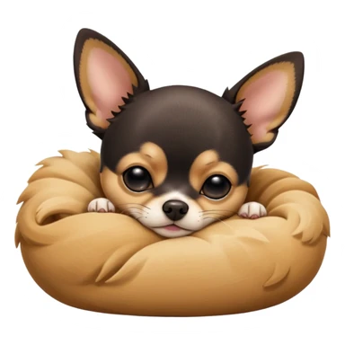 A high-resolution photo-realistic digital illustration of a cute black and tan chihuahua with big eyes closed sleeping lazily. sticker