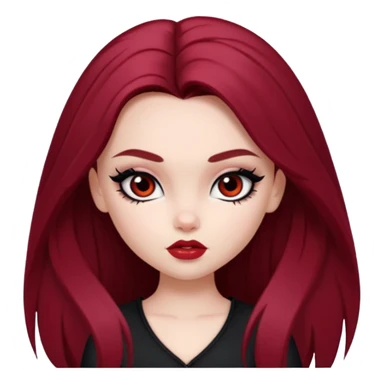 pale skin, girly bratz baddie, beautiful dark brown eyes, sharp black eyeliner, long dark red hair sticker