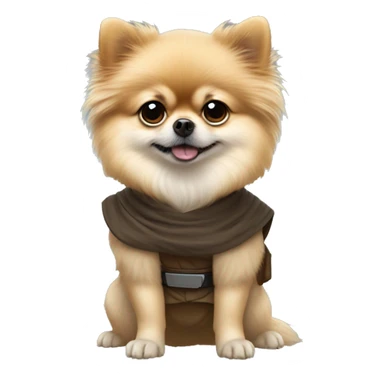 Pomeranian dressed as Luke Skywalker with Groku sticker