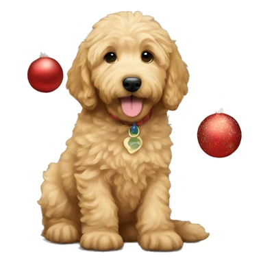 golden doodle puppy under christmas tree  sticker