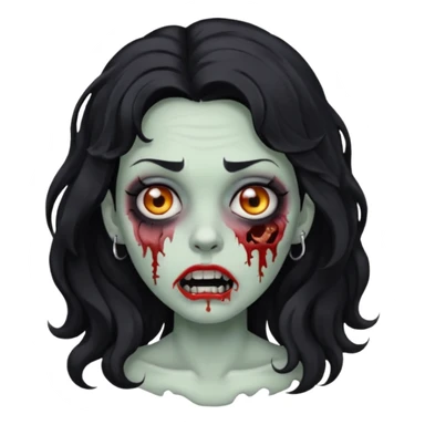 DRAW A ZOMBIE IMAGE OF A WOMAN WITH WAVY BLACK HAIR AND A MOUTH PIERCING sticker