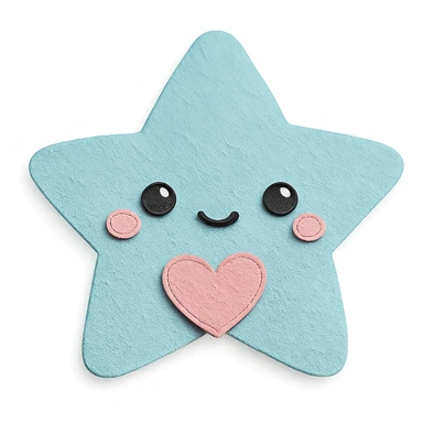 Adorable pastel blue star holding a tiny pastel heart, no arms or legs, full body, transparent background, in kawaii paper craft style. sticker