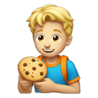a 11 years blonde old boy with orange tshirt eating cookies sticker
