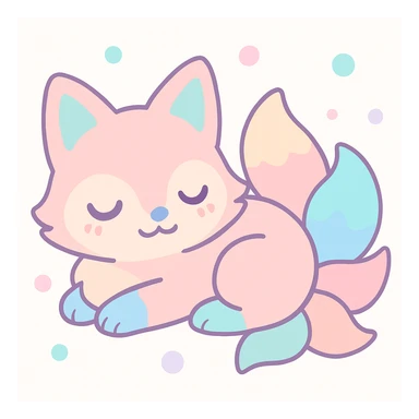 a cute kitsune (fox spirit) sleeping, soft colors, gentle expression sticker