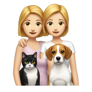 two white women couple, one beagle dog, three cats sticker