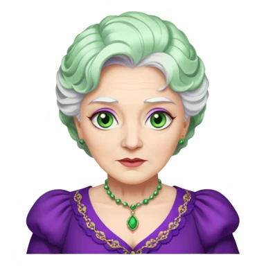 Madame Morrible from Wicked with green eyes, white hair, purple outfit sticker