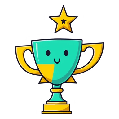 gold trophy with five stars above it sticker