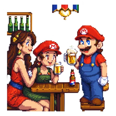 mario drinking beer with thai lady sticker