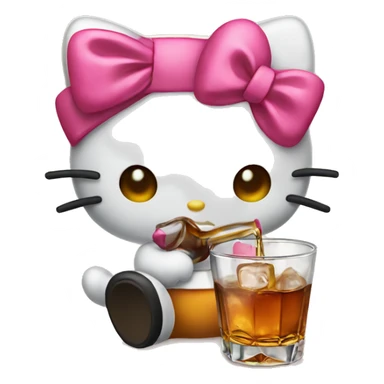 Hello Kitty drinking whiskey sticker