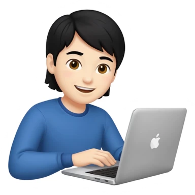 make an emoji of a happy malenerd  black hair developer behind laptop sticker