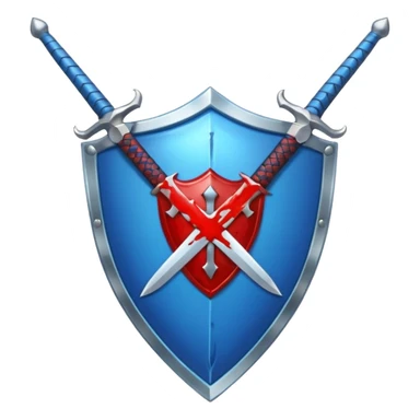 shiny vibrant blue shield with a sword behind it, blood effect on the sword sticker